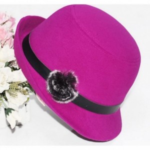 Bucket Hats Women Wool Felt Church Cloche Cap Bucket Top Hat Bowler Hats with Pompom Band - Purple - CQ1805UYYWL $10.15