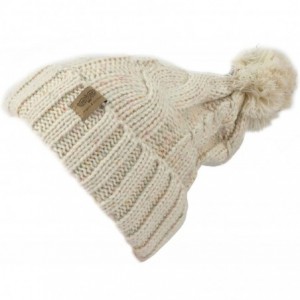 Skullies & Beanies Fleece Lined Warm Knitted Slouchy Pom Pom Cable Beanie Cap Hat - Confetti Cream - C91875L7SX8 $9.65