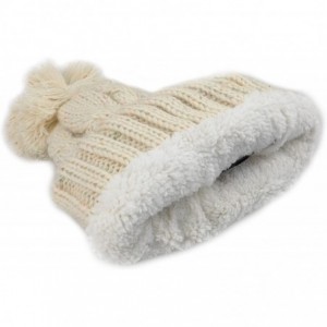Skullies & Beanies Fleece Lined Warm Knitted Slouchy Pom Pom Cable Beanie Cap Hat - Confetti Cream - C91875L7SX8 $9.65