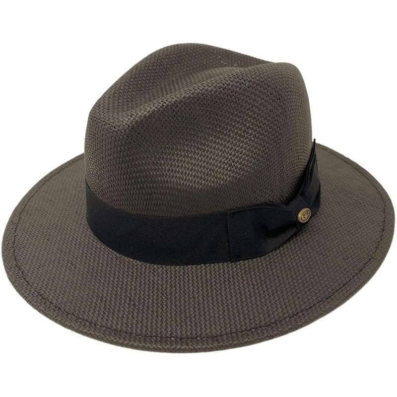 Fedoras Men's Summer Lightweight Panama Derby Fedora Wide 2-3/4" Brim Hat - Black - C21950UE0R4 $27.61