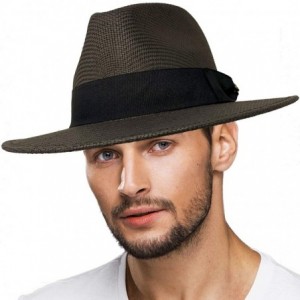 Fedoras Men's Summer Lightweight Panama Derby Fedora Wide 2-3/4" Brim Hat - Black - C21950UE0R4 $27.61