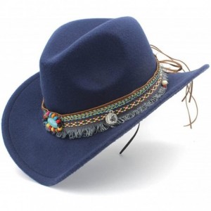 Cowboy Hats Classic Gem Straw Tassel Felt Cowgirl Hat Sombrero Band Décor Funny Party Cap - Dark Blue - CK18ECSYKRQ $52.82