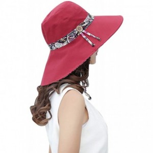 Sun Hats Women's Large Brimmed Summer Hat Foldable Garden Beach UV Protective Sun Hat - Burgundy_style 2 - C018QMAOX6R $11.20