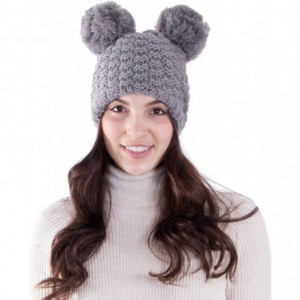 Skullies & Beanies Beanie for Women Pompom Mouse Ears Thick Cable Knit Beanie Hat - Grey - C518K53YZC3 $13.32