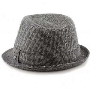 Fedoras Black Horn Unisex Cotton Wool Blend Herringbone Trilby Fedora Hats - Herringbone- Charcoal - C6187LAI7XM $14.47