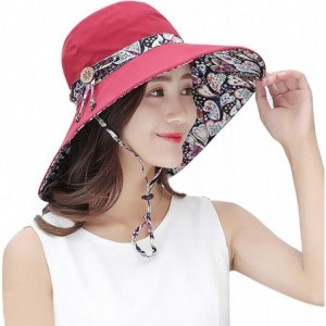 Sun Hats Women's Large Brimmed Summer Hat Foldable Garden Beach UV Protective Sun Hat - Burgundy_style 2 - C018QMAOX6R $11.20