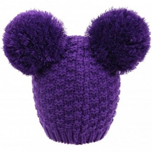 Skullies & Beanies Women's Winter Chunky Knit Beanie Hat w/Double Pompom Ears - Purple - CP12O1AT2KA $24.18