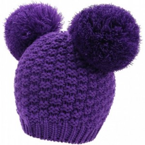 Skullies & Beanies Women's Winter Chunky Knit Beanie Hat w/Double Pompom Ears - Purple - CP12O1AT2KA $10.82