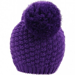 Skullies & Beanies Women's Winter Chunky Knit Beanie Hat w/Double Pompom Ears - Purple - CP12O1AT2KA $10.82