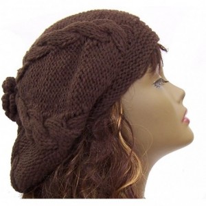 Berets Womens Hat Beret Knitted Beret Crochet Flower Slouchy Beanie Cap - Brown - C51889LX6NZ $11.78