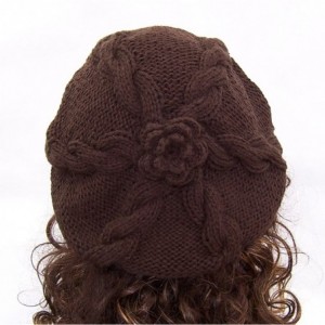 Berets Womens Hat Beret Knitted Beret Crochet Flower Slouchy Beanie Cap - Brown - C51889LX6NZ $11.78