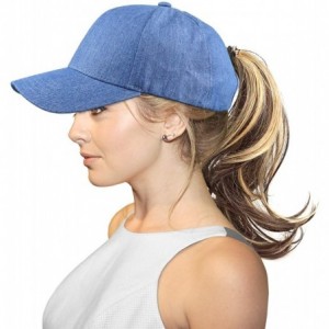 Baseball Caps Women Ponytail Baseball Hats Messy High Bun Hat Ponycaps Adjustable Cotton Trucker Dad Cap - B-denim Blue - CT1...