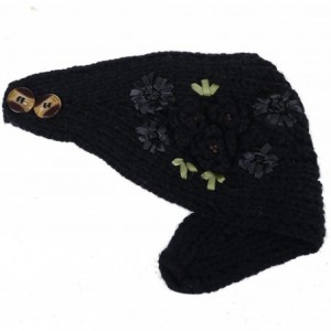 Headbands Women's Crochet Knitted Winter Headband with 3D Faux Pearl Flowers 1 - Black - CB1878Q6WSZ $12.14