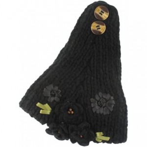 Headbands Women's Crochet Knitted Winter Headband with 3D Faux Pearl Flowers 1 - Black - CB1878Q6WSZ $12.14