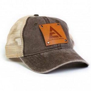 Baseball Caps Allis Chalmers Hat with Leather Logo Emblem- Brown/Tan Mesh - CX18G3LWEDQ $58.13