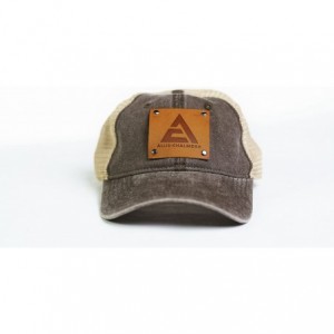Baseball Caps Allis Chalmers Hat with Leather Logo Emblem- Brown/Tan Mesh - CX18G3LWEDQ $25.76