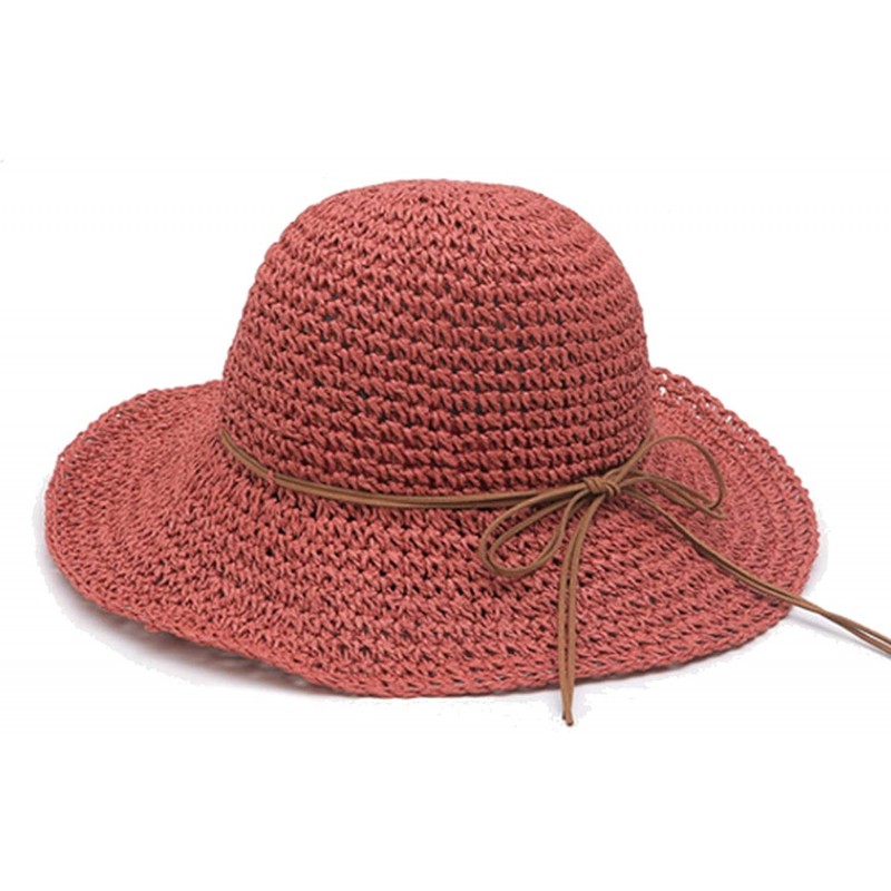 Sun Hats Women's Wide Brim Caps Foldable Fashion Summer Beach Sun Straw Hats - Red - CO12IDG2I3V $10.92