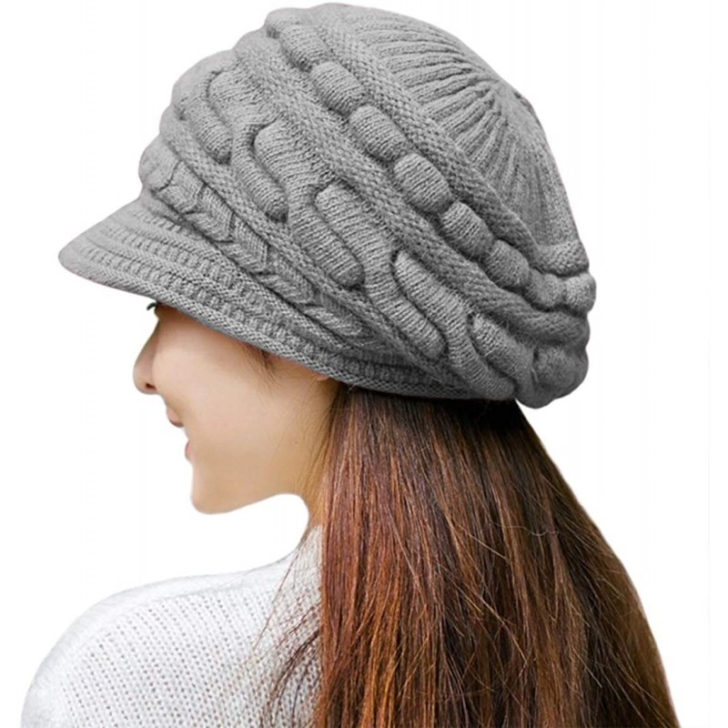 Skullies & Beanies Women's Winter Warm Hat Crochet Slouchy Beanie Knitted Caps with Visor - A-grey - CL18HKH98U8 $12.06