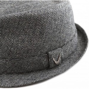 Fedoras Black Horn Unisex Cotton Wool Blend Herringbone Trilby Fedora Hats - Herringbone- Charcoal - C6187LAI7XM $14.47