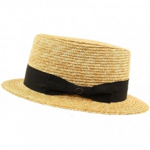 Fedoras Unisex Maize Straw Flat Top Pork Pie Boater Derby Fedora Sun Hat Natural 7-1/4 - CJ17YQTG7D9 $27.05