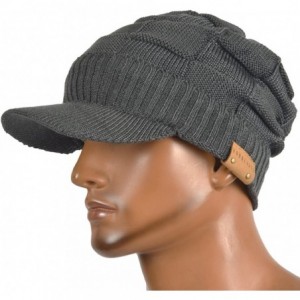 Newsboy Caps Retro Newsboy Knitted Hat with Visor Bill Winter Warm Hat for Men - Check-dgrey - CG18INUW27X $15.30