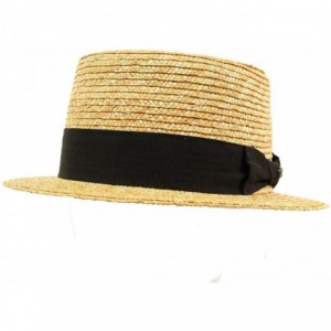 Fedoras Unisex Maize Straw Flat Top Pork Pie Boater Derby Fedora Sun Hat Natural 7-1/4 - CJ17YQTG7D9 $27.05