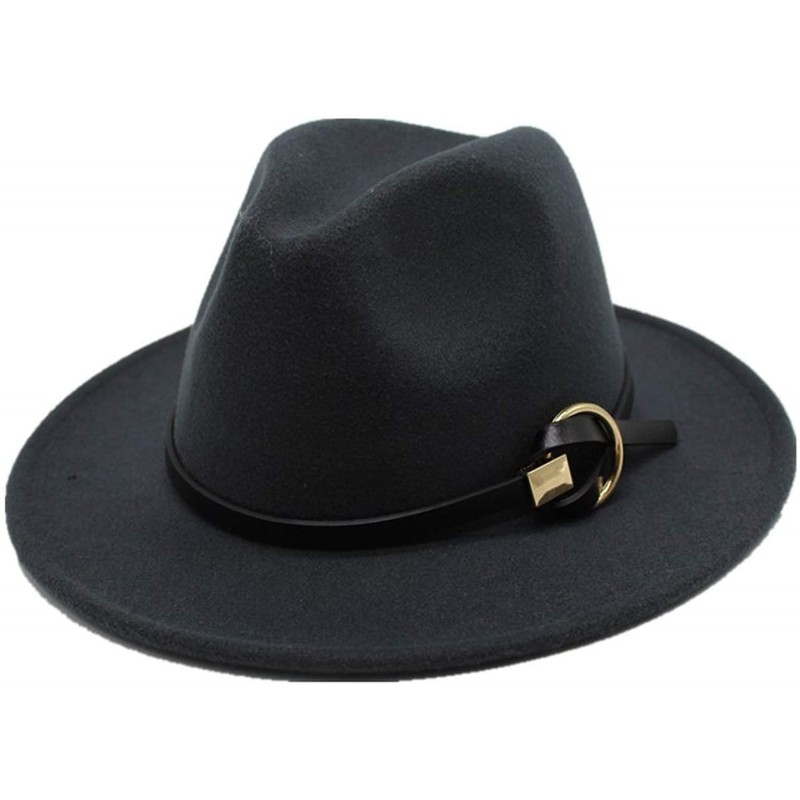 Fedoras Fedoras Hats for Women Men Felt Metal Belt Trilby Hats Wide Brim Adjustable Fedora Jazz Hat Caps - Dark Gray - C018NH...