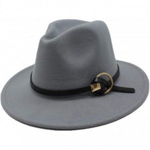 Fedoras Fedoras Hats for Women Men Felt Metal Belt Trilby Hats Wide Brim Adjustable Fedora Jazz Hat Caps - Dark Gray - C018NH...