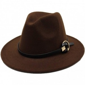 Fedoras Fedoras Hats for Women Men Felt Metal Belt Trilby Hats Wide Brim Adjustable Fedora Jazz Hat Caps - Dark Gray - C018NH...