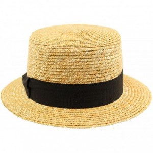 Fedoras Unisex Maize Straw Flat Top Pork Pie Boater Derby Fedora Sun Hat Natural 7-1/4 - CJ17YQTG7D9 $27.05