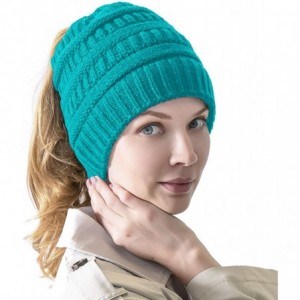 Skullies & Beanies Women's Knitted Messy Bun Hat Ponytail Beanie Baggy Chunky Stretch Slouchy Winter - Turqoise - C418YT06WCU...