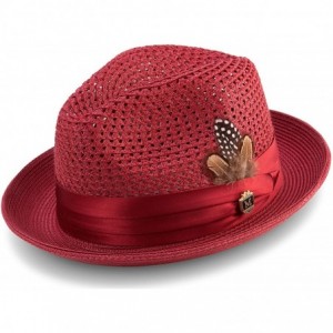 Fedoras Men's Braided Pinch Fedora Hat H24 - Burgundy - CT1972CN6AS $38.01