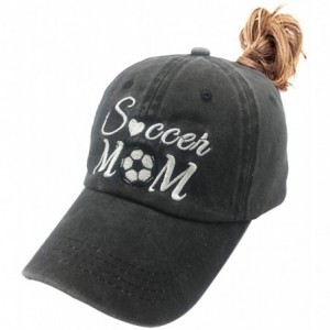 Baseball Caps Women's Embroidered Soccer Mom Adjustable Dad Hat Vintage Washed Cotton Cap - Black Ponytail - CB18ZKNS6Q9 $11.36