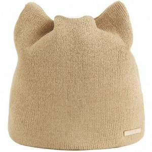 Skullies & Beanies Women Cute Cat Ear Cable Knit Beanie Hat Winter Warm Soft Chunky Ski Caps - Beige - CO18KCEL2R7 $9.18