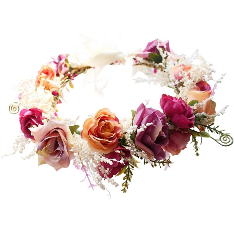 Headbands Adjustable Flower Headband Hair Wreath Floral Garland Crown Halo Headpiece with Ribbon Boho Wedding Festival - I - ...