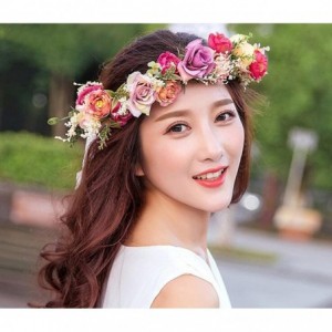 Headbands Adjustable Flower Headband Hair Wreath Floral Garland Crown Halo Headpiece with Ribbon Boho Wedding Festival - I - ...