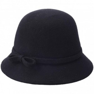 Bucket Hats 100% Wool Vintage Felt Cloche Bucket Bowler Hat Winter Women Church Hats - Black53 - C218W9RE852 $46.19