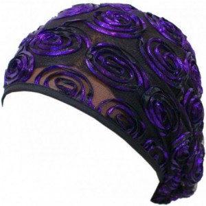 Headbands Beautiful Metallic Turban-style Head Wrap - Purple Rosettes - CY18GDRHRNL $8.96