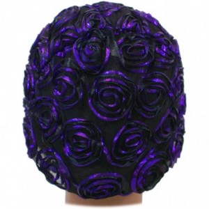 Headbands Beautiful Metallic Turban-style Head Wrap - Purple Rosettes - CY18GDRHRNL $8.96