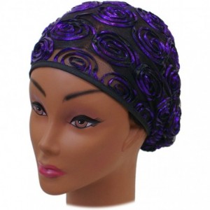 Headbands Beautiful Metallic Turban-style Head Wrap - Purple Rosettes - CY18GDRHRNL $8.96