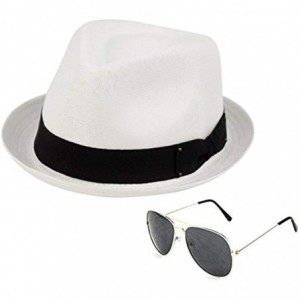 Sun Hats Men's Summer Lightweight Linen Fedora Hat with Aviator Sunglasses - White 62 - CH18DUCT0CT $25.62