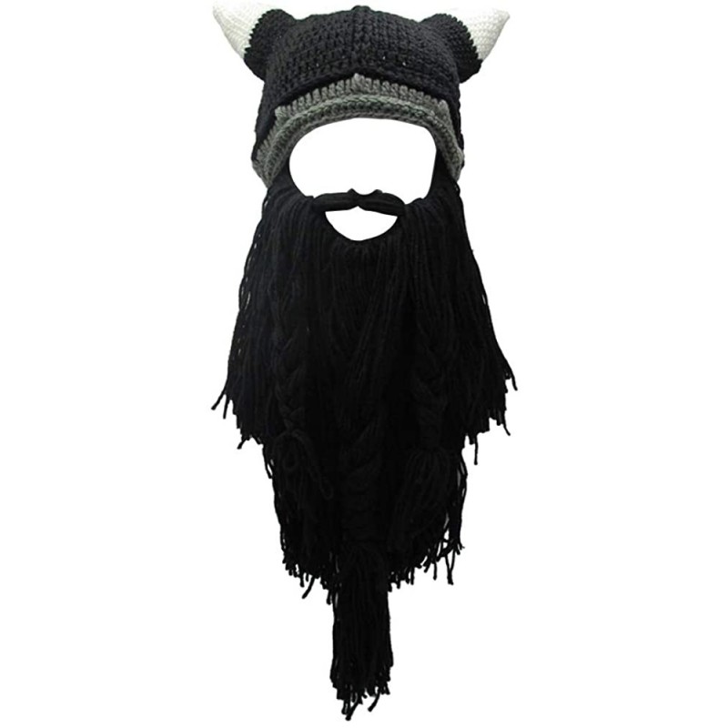 Skullies & Beanies Knit Beard Hat Long Bearded Horns Hat Detachable Bearded Face Mask Cap Outdoor Activities Skiing Skull Bea...