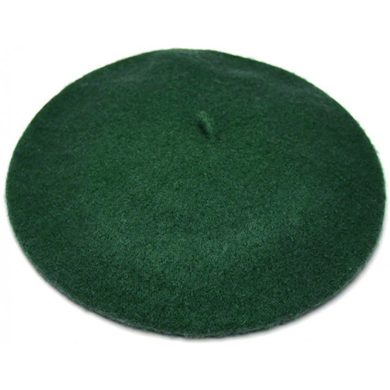 Berets Women's Solid Color Classic French Style Beret Beanie Hat - Dark Green - CH186S9AI5D $10.58