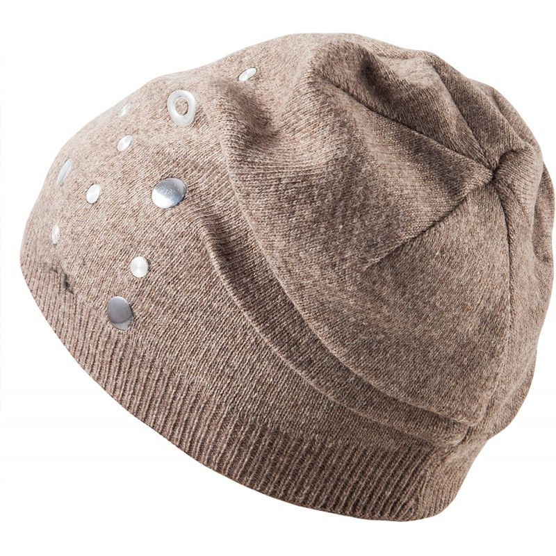 Skullies & Beanies Wool Slouchy Beanie Hat for Women Double Layers Skull Caps Rivets Curly Backside - Camel - CC187LZ879Y $19.90