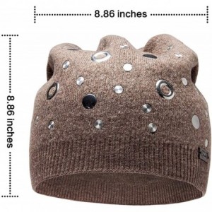 Skullies & Beanies Wool Slouchy Beanie Hat for Women Double Layers Skull Caps Rivets Curly Backside - Camel - CC187LZ879Y $19.90