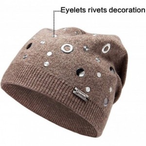 Skullies & Beanies Wool Slouchy Beanie Hat for Women Double Layers Skull Caps Rivets Curly Backside - Camel - CC187LZ879Y $19.90