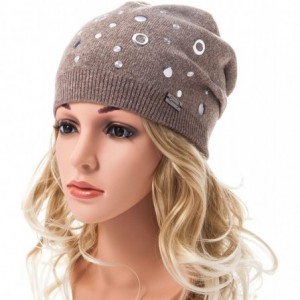 Skullies & Beanies Wool Slouchy Beanie Hat for Women Double Layers Skull Caps Rivets Curly Backside - Camel - CC187LZ879Y $19.90