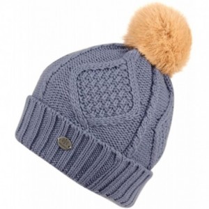 Skullies & Beanies Women's Thick Cable Knit Beanie Hat with Soft Fur Pom Pom - Indigo Blue - C812O6N74S3 $19.56