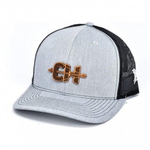 Baseball Caps Cam Hanes CH Leather Patch hat Curved Trucker - Heather Grey/Black - CV18IGQ79KD $67.03