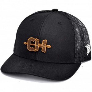 Baseball Caps Cam Hanes CH Leather Patch hat Curved Trucker - Heather Grey/Black - CV18IGQ79KD $30.13